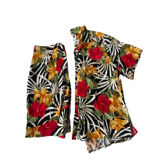 Vintage 1980s JH Collectibles 2 Piece Set Blouse and Skirt Hawaiian Floral 12/14 - Picture 4 of 12